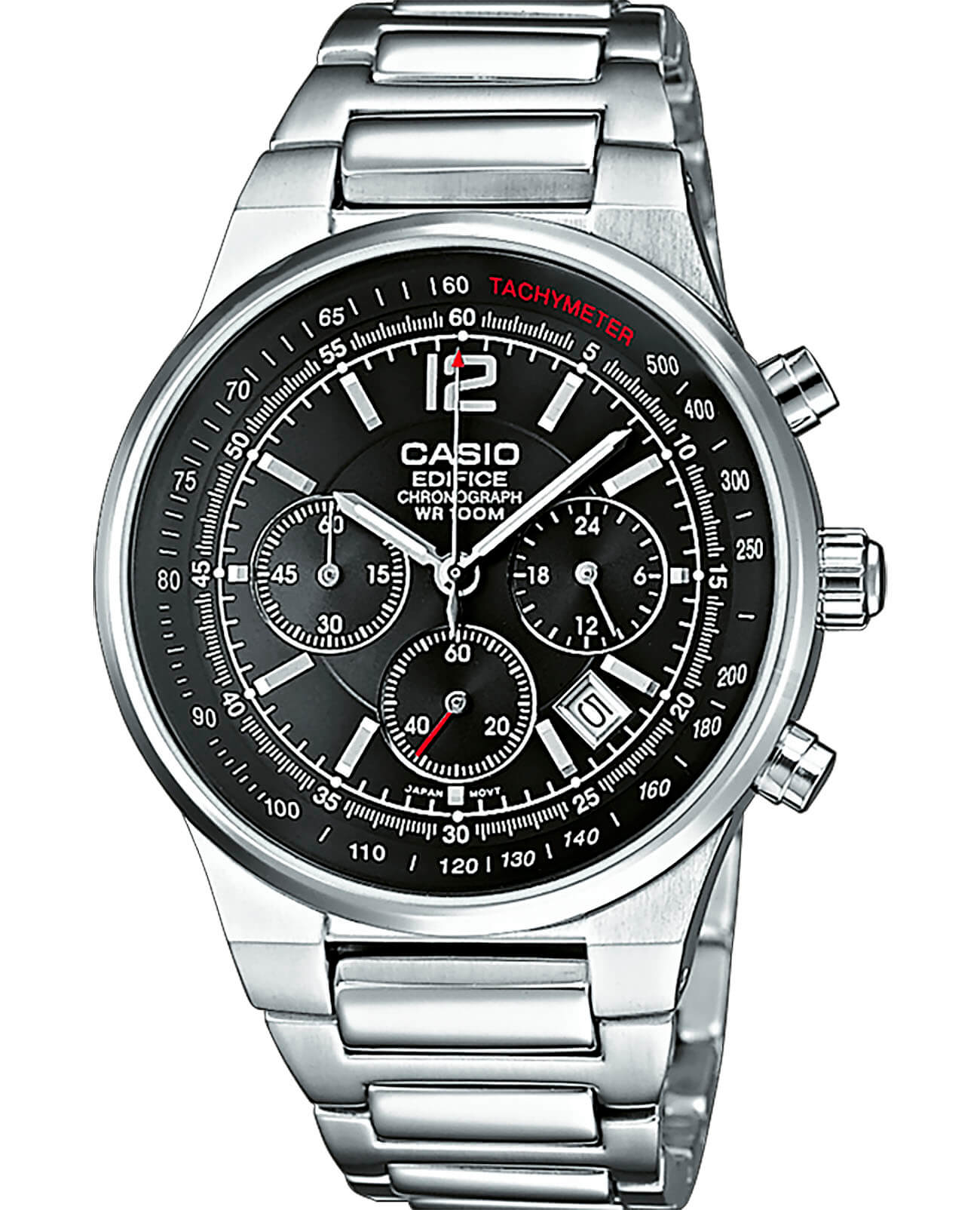 Casio Casio Edifice EF-500D-1A EF EF-500D-1A кварцевые мужские часы черный циферблат, браслет нержавеющая сталь — вид спереди