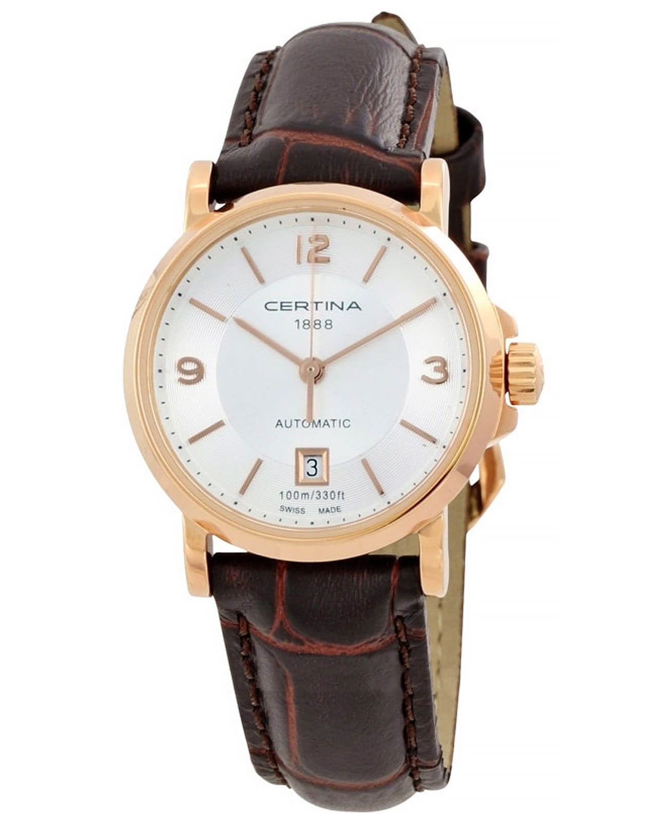 Certina Certina DS Caimano C017.207.36.037.00 DS Caimano C0172073603700 механические женские часы белый циферблат, браслет кожаный — вид спереди