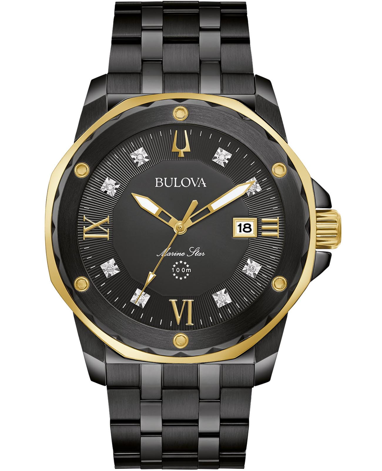 Bulova Bulova Marine Star 98D176  98D176 кварцевые мужские часы черный циферблат, браслет нержавеющая сталь с ip-покрытием — вид спереди