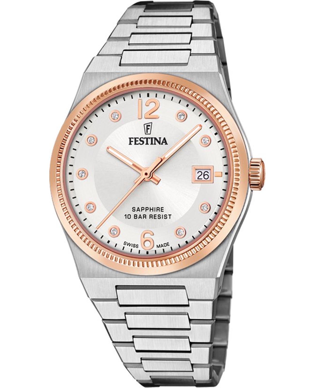 Festina Festina Classics F20037/1  F20037/1 кварцевые женские часы серебристый циферблат, браслет нержавеющая сталь — вид спереди