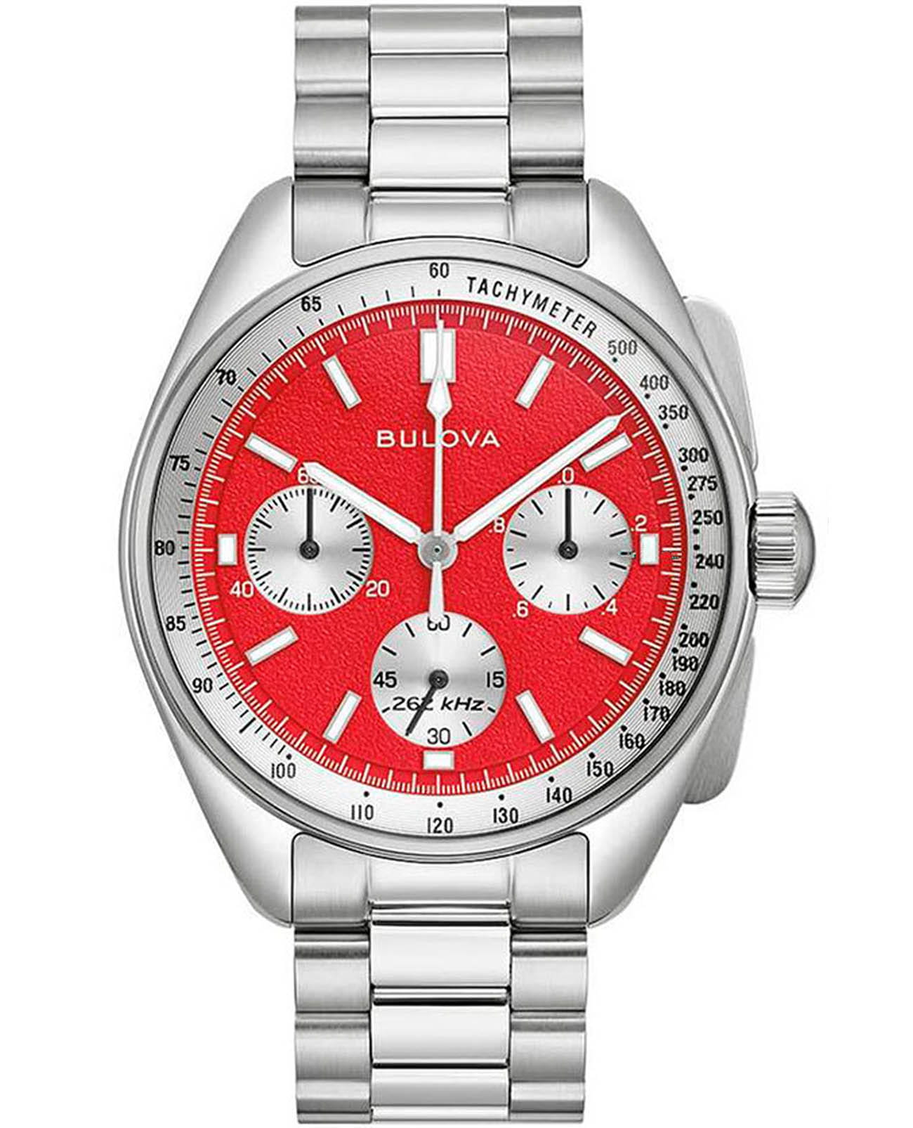 Bulova Bulova Lunar Pilot Chronograph 96K115  96K115 кварцевые мужские часы красный циферблат, браслет нержавеющая сталь — вид спереди