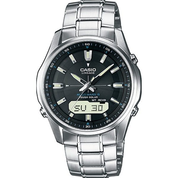 Casio CASIO WAVE CEPTOR LCW-M100DSE-1A  LCW-M100DSE-1A кварцевые мужские часы черный циферблат, браслет нержавеющая сталь — вид спереди