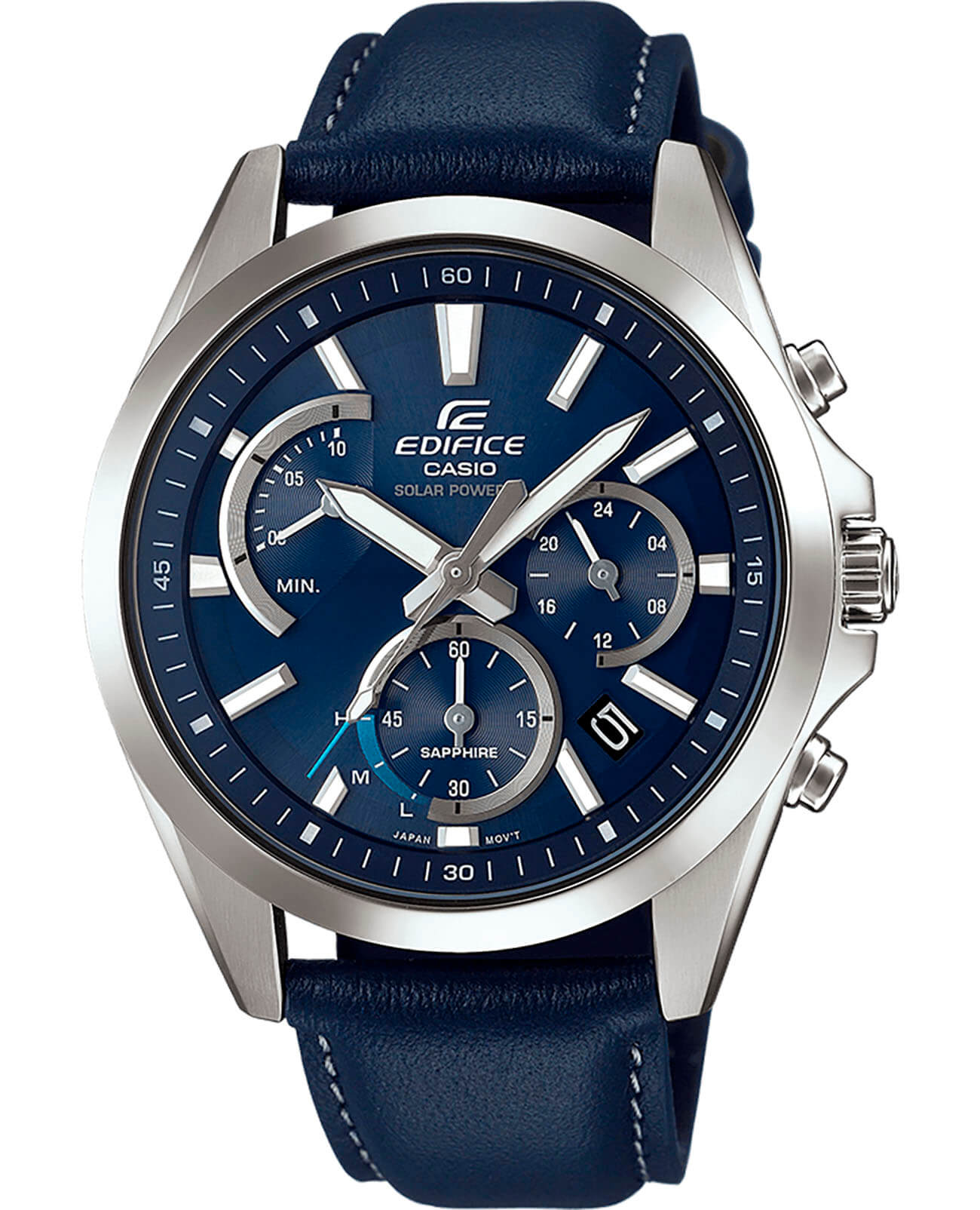 Casio Casio Edifice EFS-S530L-2A EFS EFS-S530L-2A автокварц (кинетик) мужские часы синий циферблат, браслет кожаный — вид спереди