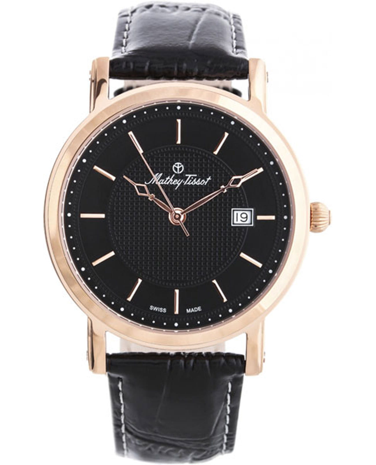 Mathey-Tissot Mathey-Tissot City Leather HB611251PN  HB611251PN кварцевые мужские часы черный циферблат, браслет кожаный — вид спереди