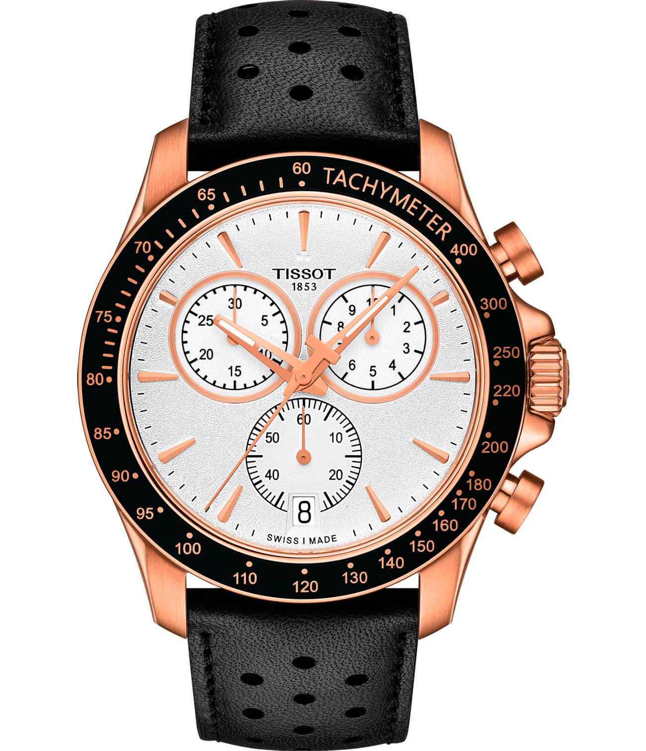 Tissot Tissot V8 Quartz Chronograph T106.417.36.031.00 V8  T1064173603100 кварцевые мужские часы белый циферблат, браслет кожаный — вид спереди
