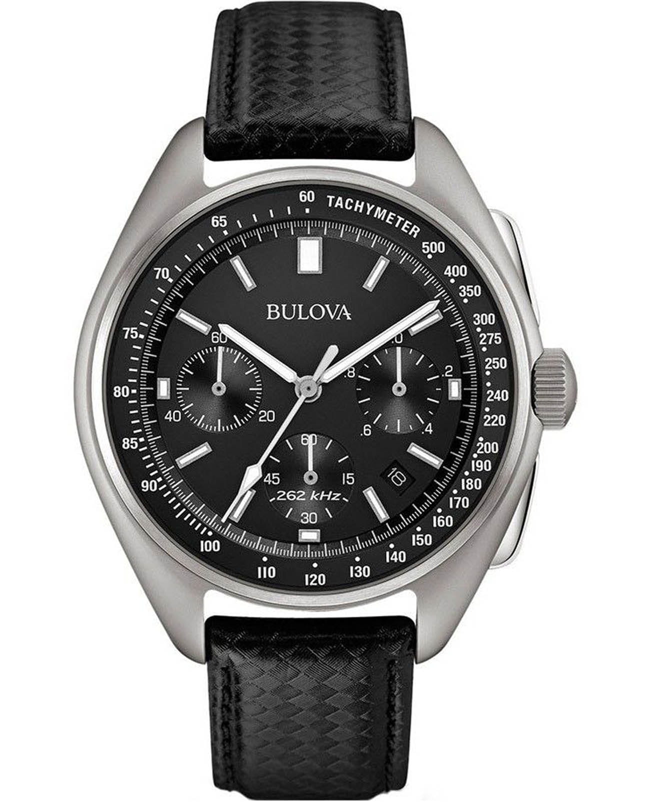 Bulova Bulova Lunar Pilot Chronograph 96B251  96B251 кварцевые мужские часы черный циферблат, браслет кожаный — вид спереди