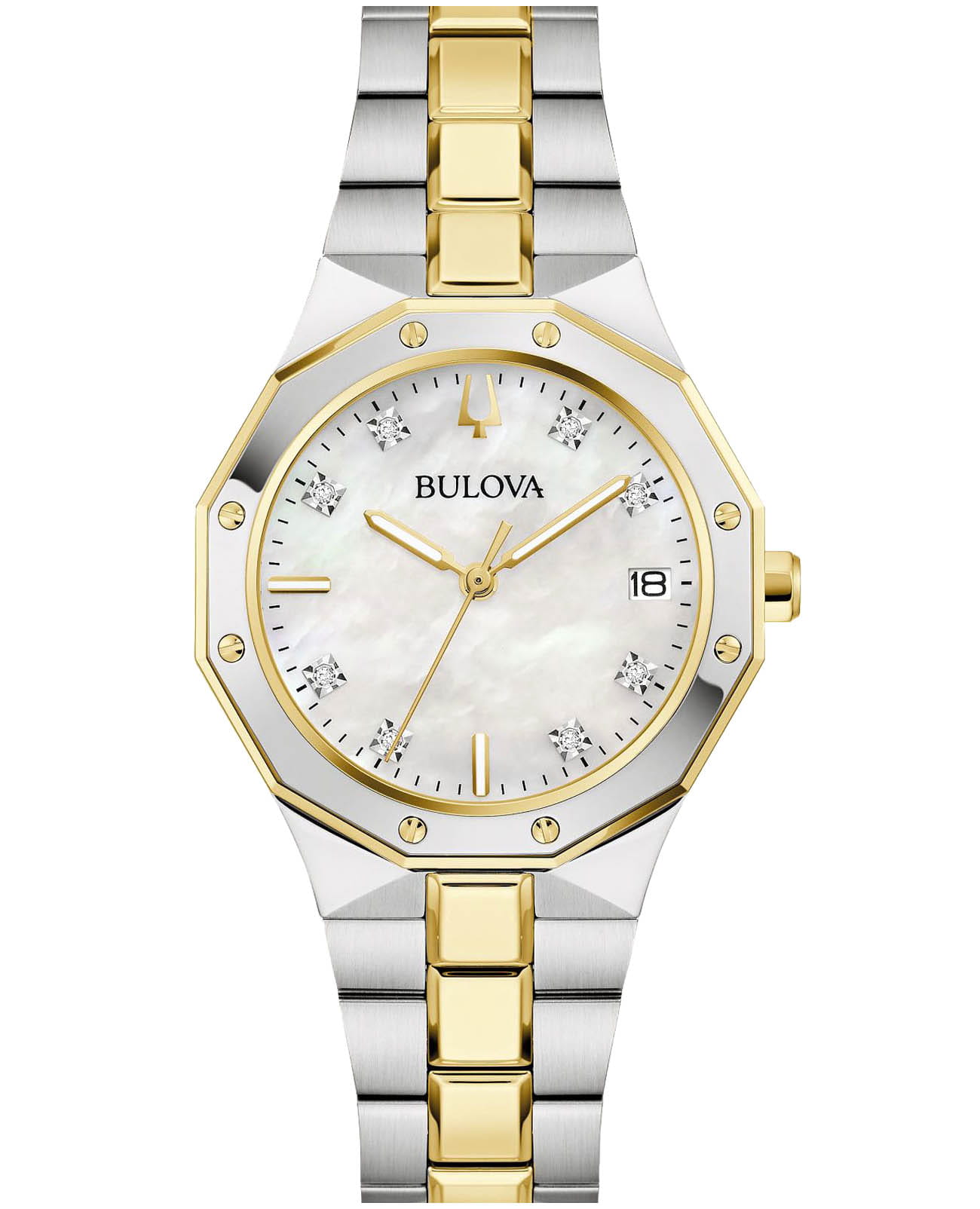 Bulova Bulova Prestige 98P234  98P234 кварцевые женские часы перламутровый циферблат, браслет нержавеющая сталь с pvd-покрытием — вид спереди