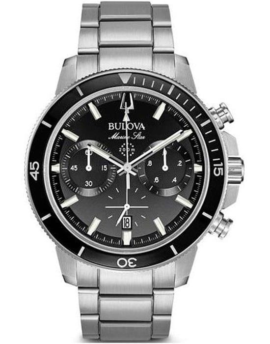 Bulova Bulova Marine Star 96B272  96B272 кварцевые мужские часы черный циферблат, браслет нержавеющая сталь — вид спереди