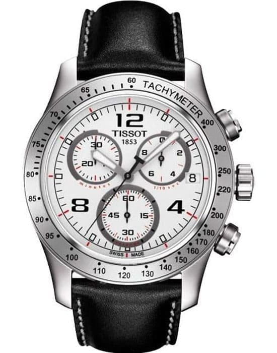 Tissot Tissot-V8 Quartz Chronograph T039.417.16.037.02 V8  T0394171603702 кварцевые мужские часы белый циферблат, браслет кожаный — вид спереди