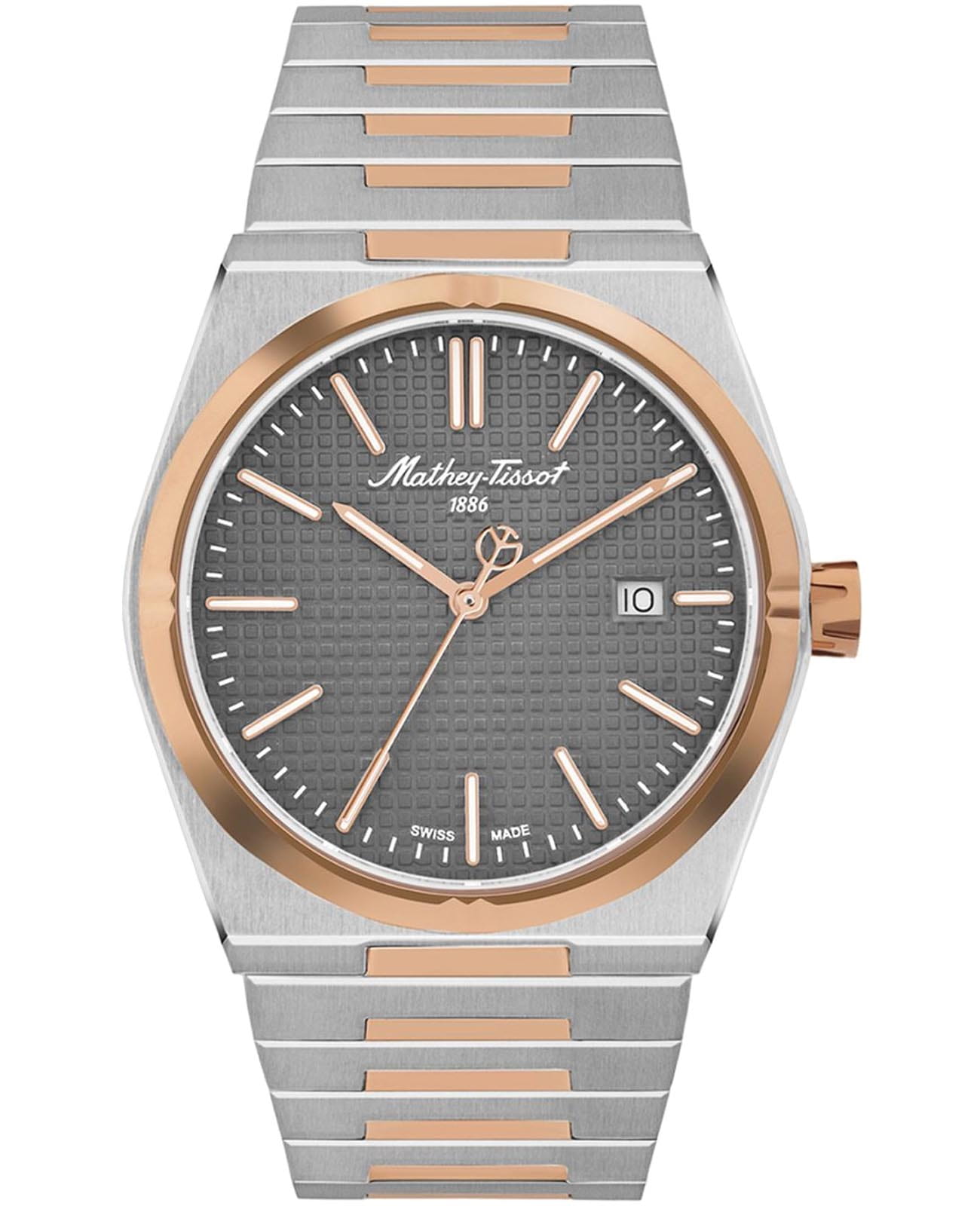 Mathey-Tissot Mathey-Tissot Zoltan H117RS  H117RS кварцевые мужские часы серый циферблат, браслет нержавеющая сталь с pvd-покрытием — вид спереди