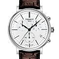 Tissot Tissot Carson Premium Chronograph T122.417.16.011.00 Carson T1224171601100 кварцевые мужские часы  белый циферблат, браслет кожаный — вид спереди