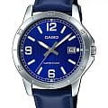 Casio Casio Collection MTP-V004L-2BUDF (MTP-V004L-2B)  MTP-V004L-2B кварцевые мужские часы  синий циферблат, браслет кожаный — вид спереди