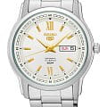 Seiko Seiko 5 Regular SNKP15K1S  SNKP15K1S механические мужские часы  белый циферблат, браслет нержавеющая сталь — вид спереди