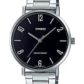 Casio Casio Collection MTP-VT01D-1B2UDF (MTP-VT01D-1B2)  MTP-VT01D-1B2 кварцевые мужские часы  черный циферблат, браслет нержавеющая сталь — вид спереди