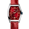 Longines Longines Evidenza L2.142.4.09.2  L21424092 механические женские часы  красный циферблат, браслет кожаный — вид спереди