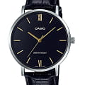 Casio Casio Collection MTP-VT01L-1BUDF (MTP-VT01L-1B)  MTP-VT01L-1B кварцевые мужские часы  черный циферблат, браслет кожаный — вид спереди