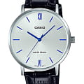Casio Casio Collection MTP-VT01L-7B1UDF (MTP-VT01L-7B1)  MTP-VT01L-7B1 кварцевые мужские часы  серебристый циферблат, браслет кожаный — вид спереди