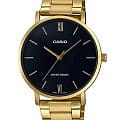 Casio Casio Collection MTP-VT01G-1BUDF (MTP-VT01G-1B)  MTP-VT01G-1B кварцевые мужские часы  черный циферблат, браслет сталь с ip покрытием — вид спереди